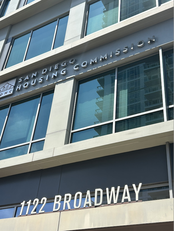 San Diego Housing Commission headquarters and the condos. The commission has a bank loan budget taxes.  1122 Broadway and 1080 Park Blvd San DiegoBlvd